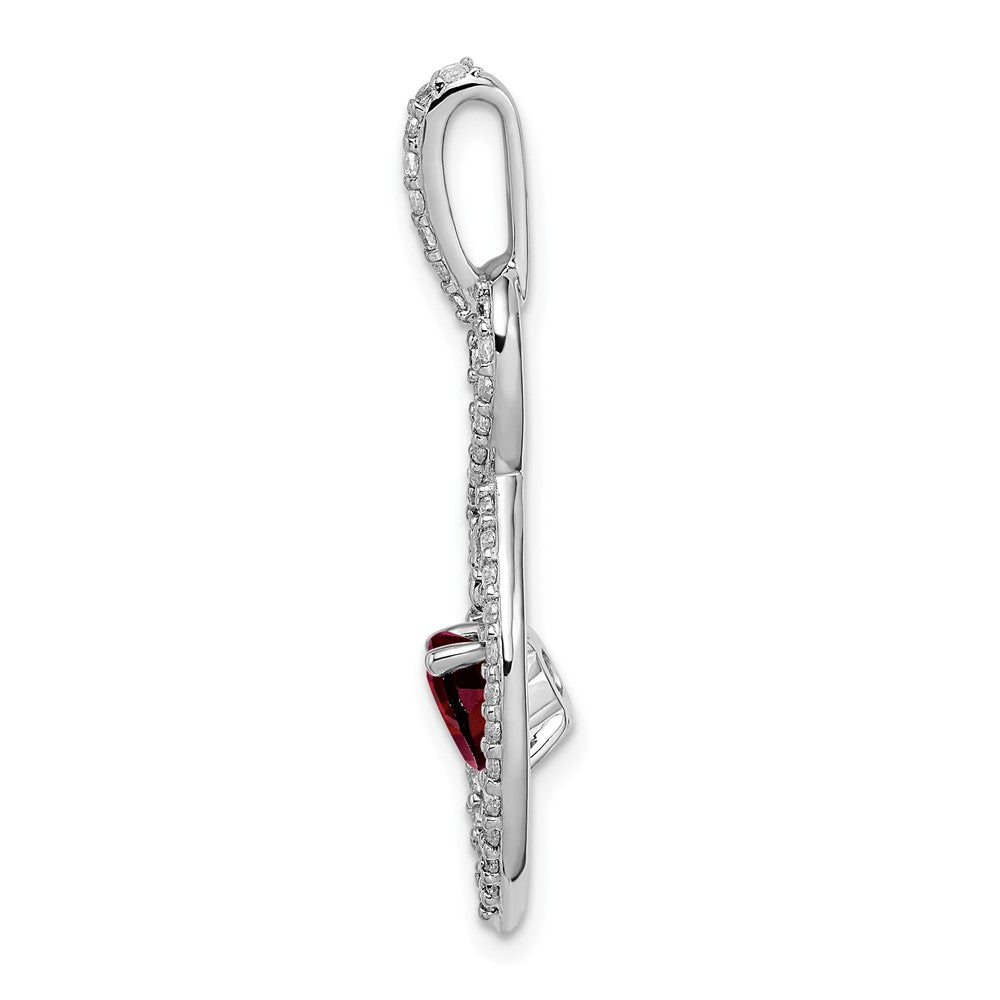 14k White Gold Garnet and Real Diamond Pendant