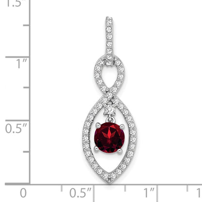 14k White Gold Garnet and Real Diamond Pendant