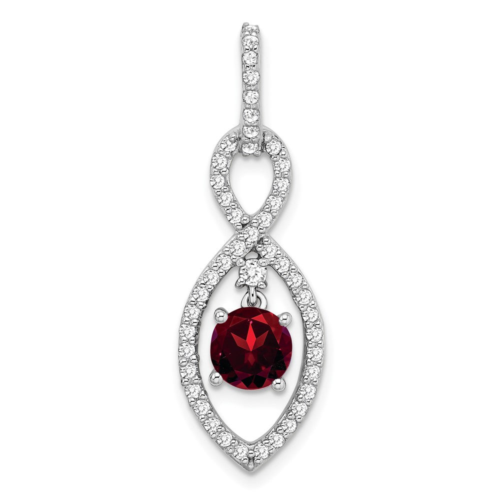 14k White Gold Garnet and Real Diamond Pendant
