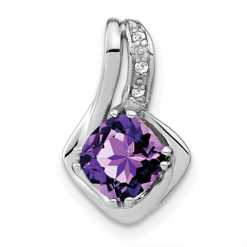 14K White Gold Amethyst and Real Diamond Pendant