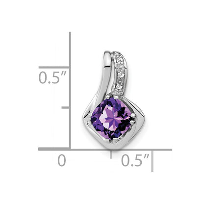 14k White Gold Amethyst and Real Diamond Pendant