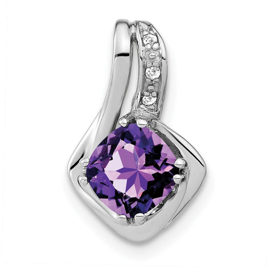 14k White Gold Amethyst and Real Diamond Pendant