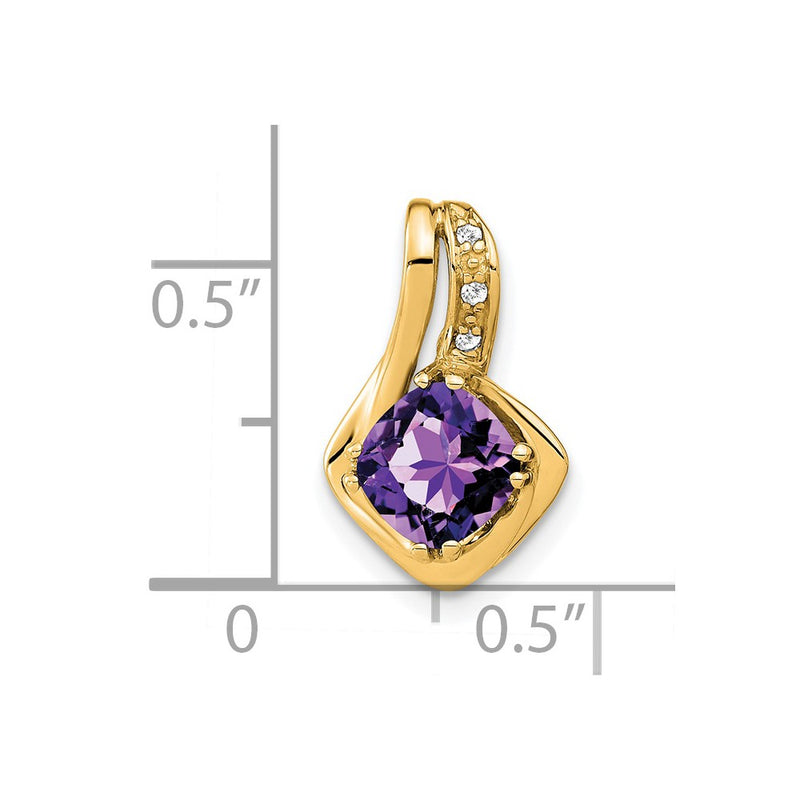 14K Yellow Gold Amethyst and Real Diamond Pendant