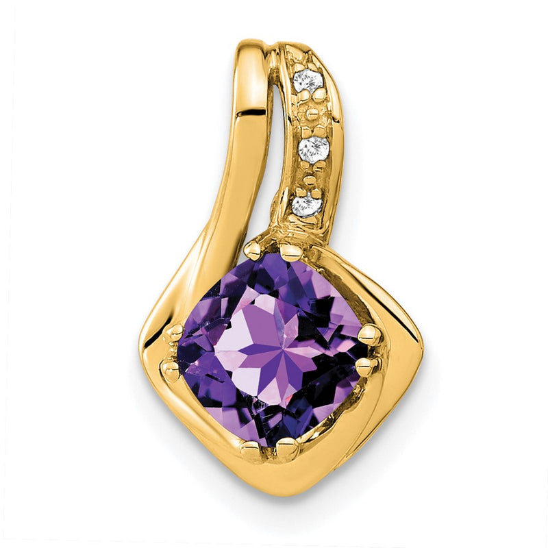 14K Yellow Gold Amethyst and Real Diamond Pendant