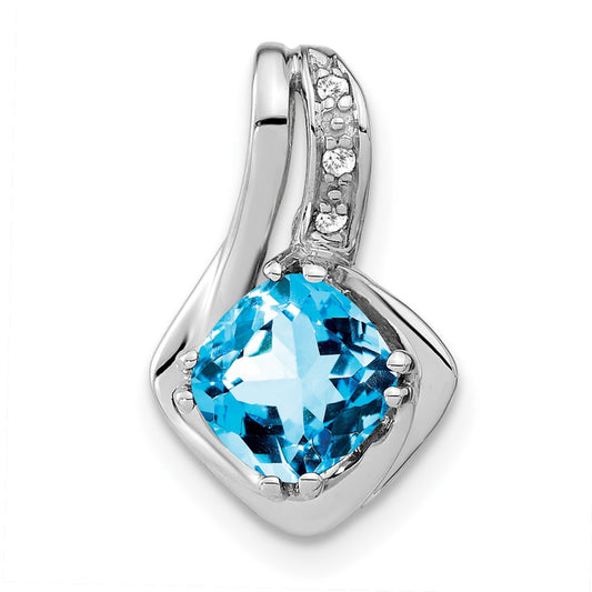 14K White Gold Blue Topaz and Real Diamond Pendant