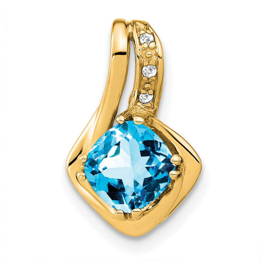 10K Yellow Gold Blue Topaz and Real Diamond Pendant