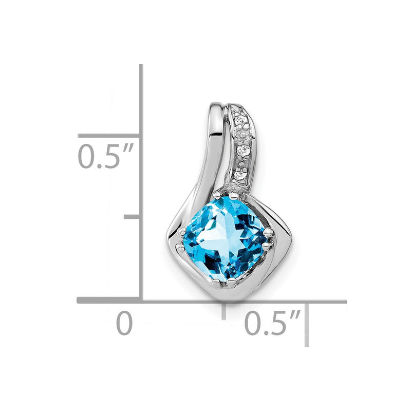 14k White Gold Blue Topaz and Real Diamond Pendant