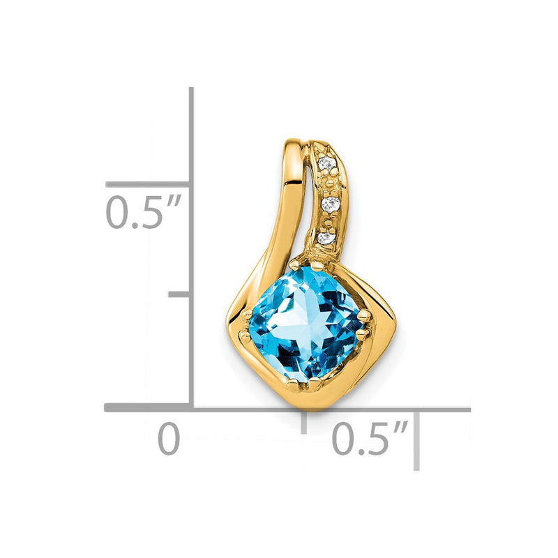 14K Yellow Gold Blue Topaz and Real Diamond Pendant