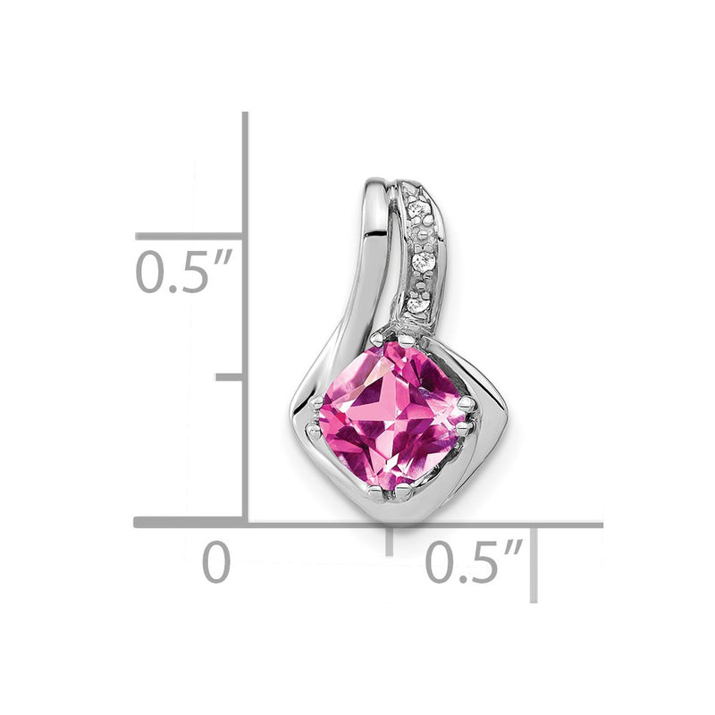 14k White Gold Created Pink Sapphire and Real Diamond Pendant