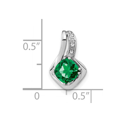 14k White Gold Created Emerald and Real Diamond Pendant