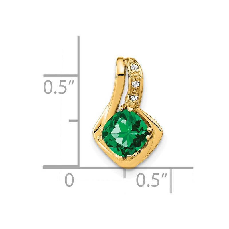 14K Yellow Gold Created Emerald and Real Diamond Pendant
