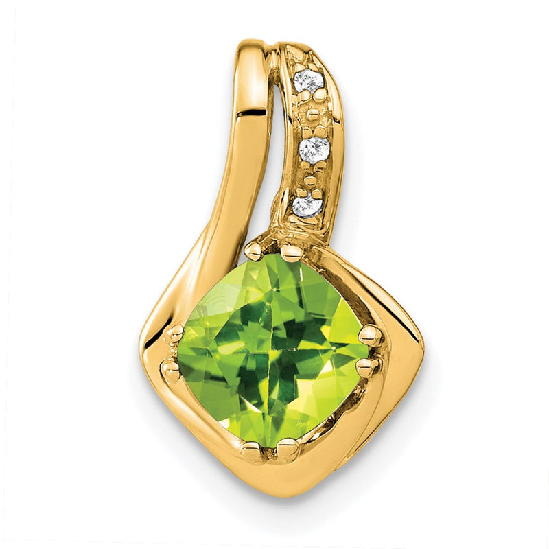 10K Yellow Gold Peridot and Real Diamond Pendant