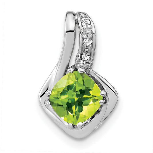 14k White Gold Peridot and Real Diamond Pendant