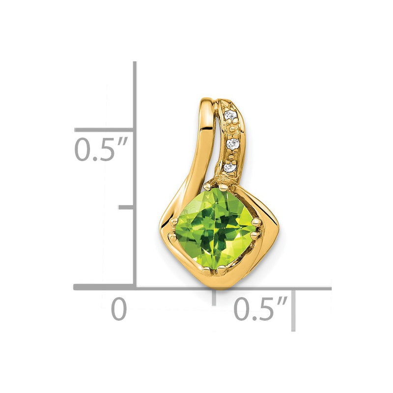 14K Yellow Gold Peridot and Real Diamond Pendant