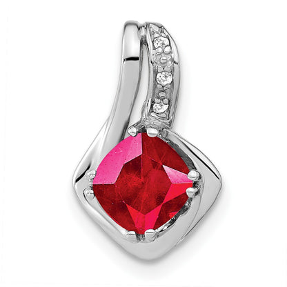 14k White Gold Created Ruby and Real Diamond Pendant