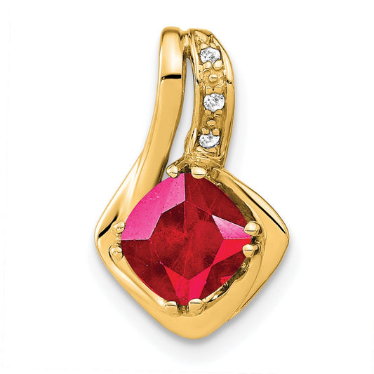 14K Yellow Gold Created Ruby and Real Diamond Pendant