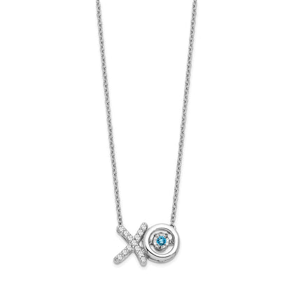 14k White Gold Blue Topaz/Real Diamond X and O Necklace