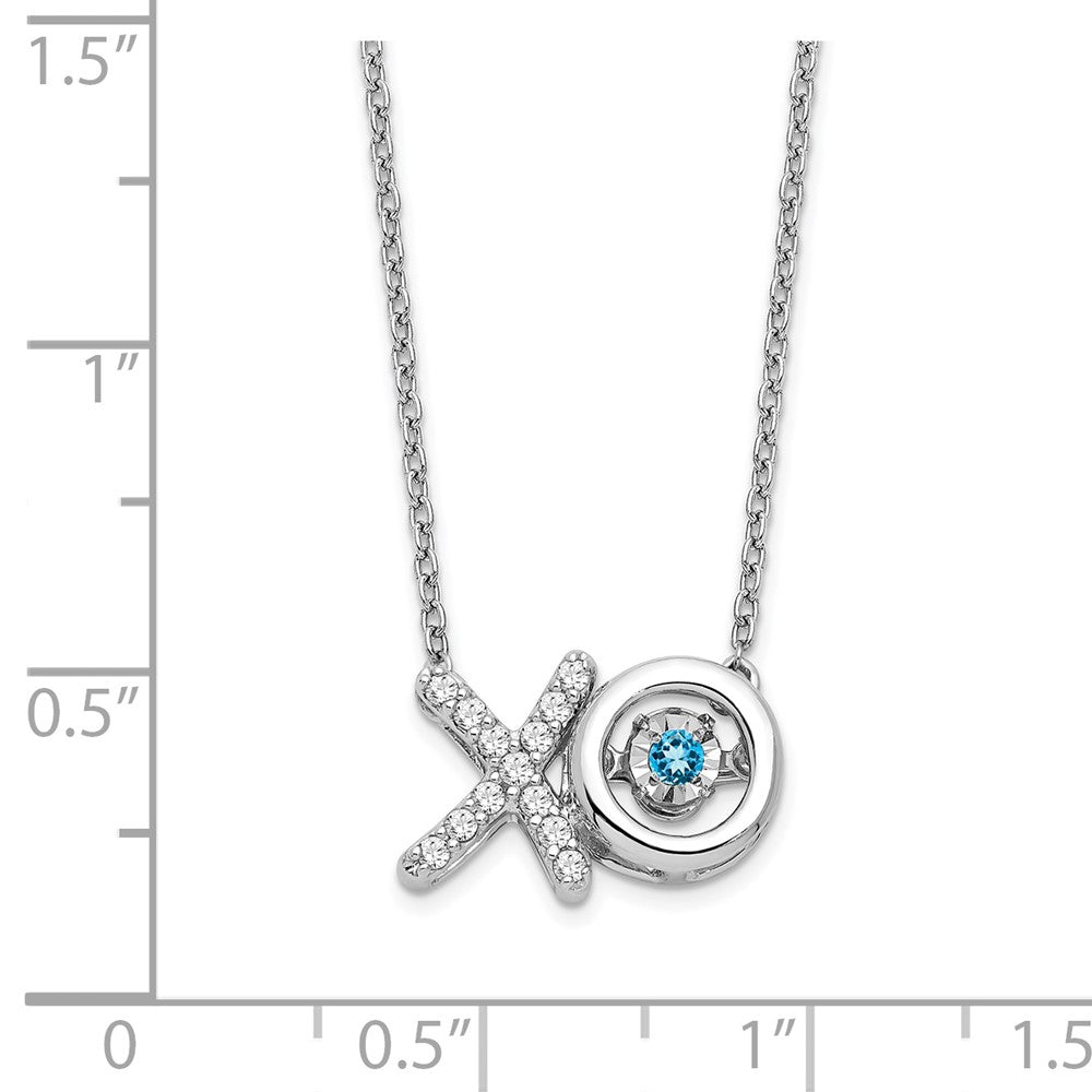 14k White Gold Blue Topaz/Real Diamond X and O Necklace