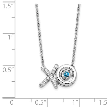 14k White Gold Blue Topaz/Real Diamond X and O Necklace