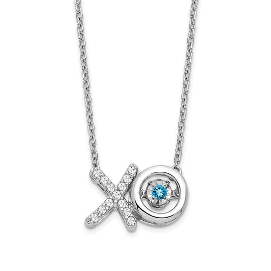 14k White Gold Blue Topaz/Real Diamond X and O Necklace