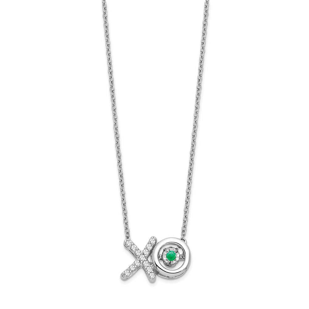 14k White Gold Emerald/Real Diamond X and O Necklace