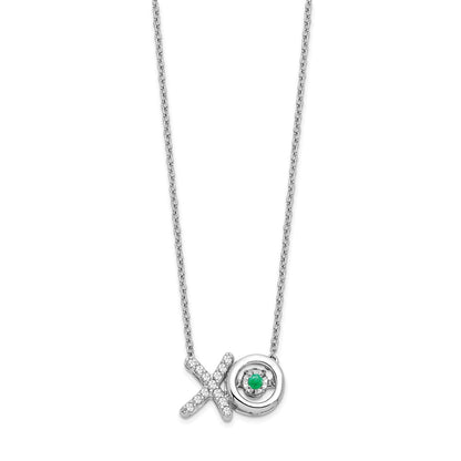 14k White Gold Emerald/Real Diamond X and O Necklace