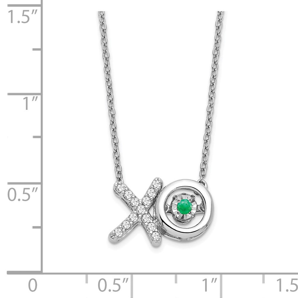14k White Gold Emerald/Real Diamond X and O Necklace