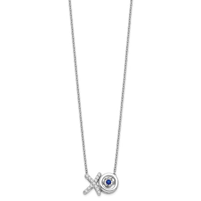 14k White Gold Sapphire/Real Diamond X and O Necklace