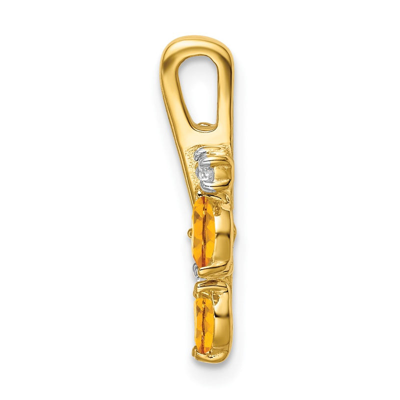 14K Yellow Gold Citrine and Real Diamond Leaves Pendant