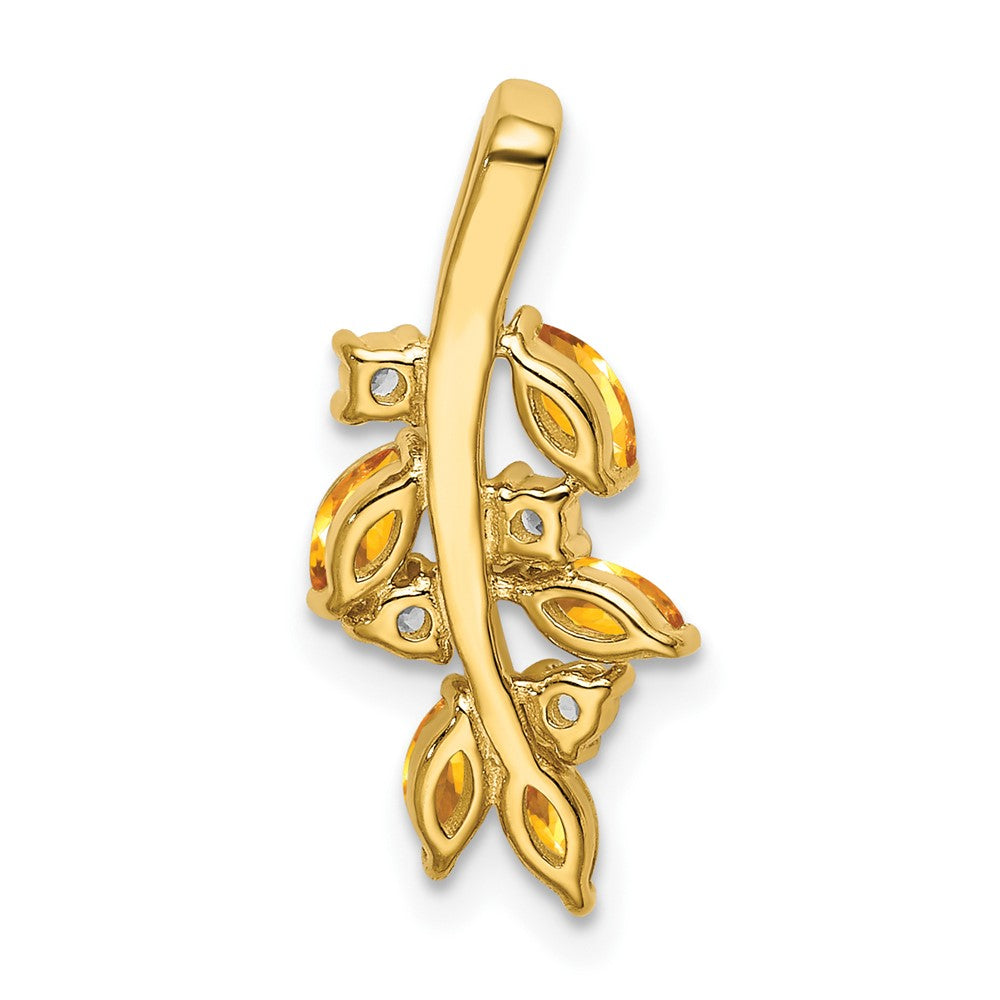 14K Yellow Gold Citrine and Real Diamond Leaves Pendant