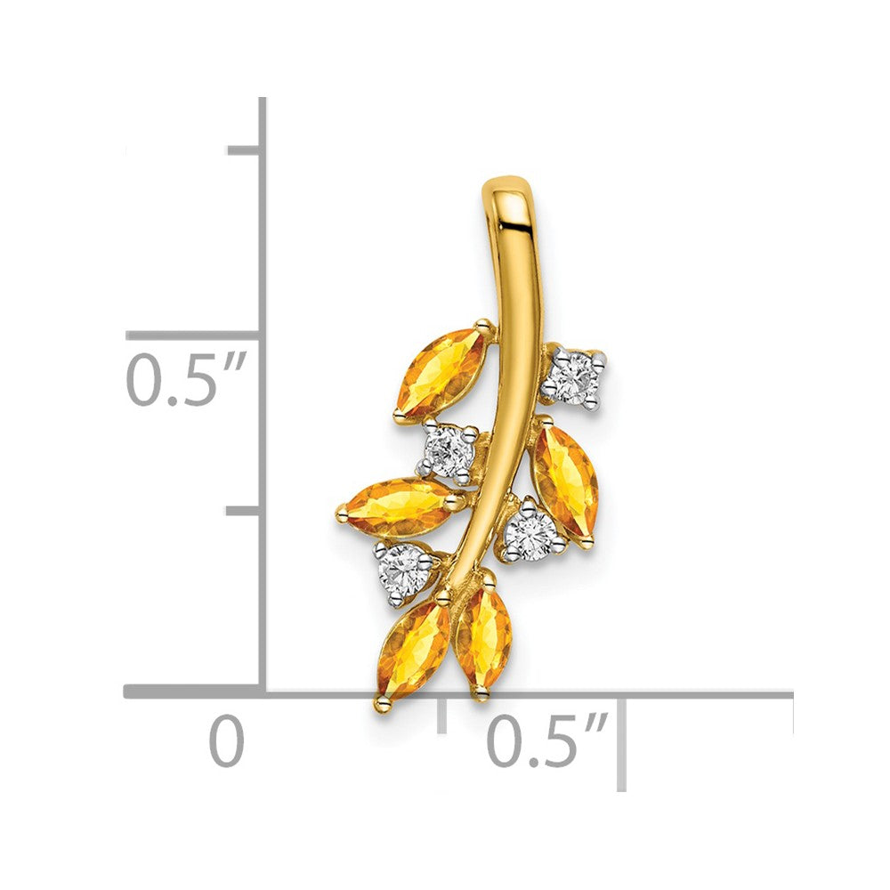 14K Yellow Gold Citrine and Real Diamond Leaves Pendant