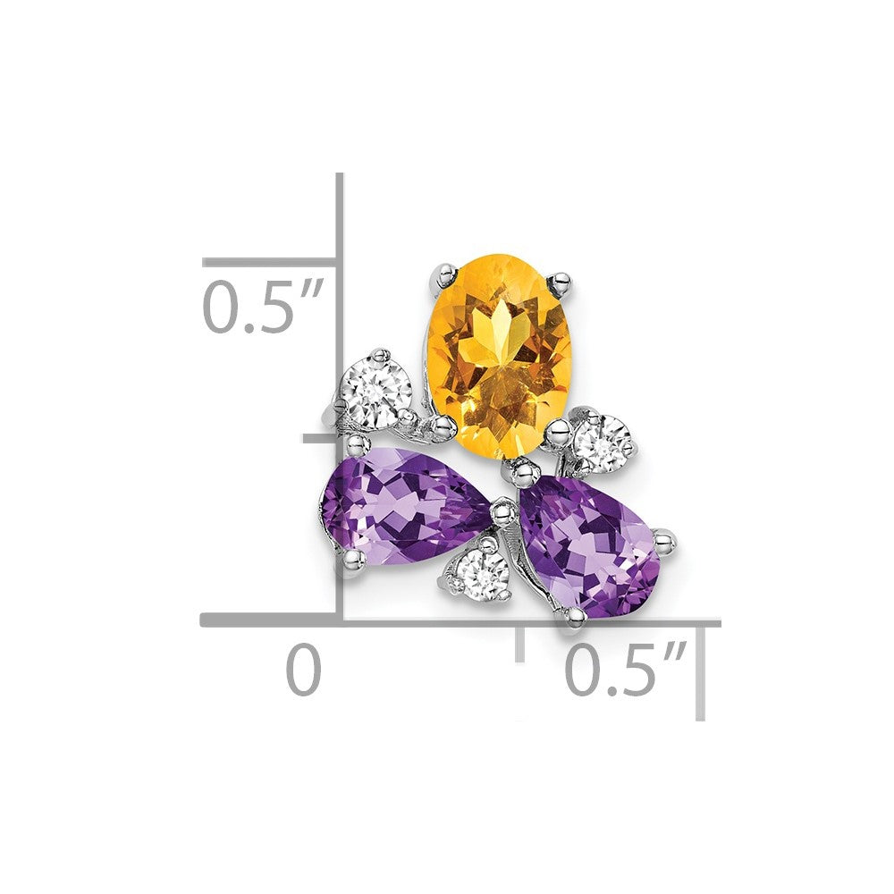 14k White Gold Amethyst/Citrine/Real Diamond Chain Slide