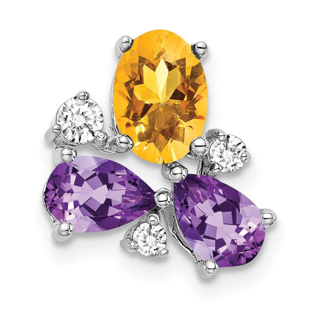 14k White Gold Amethyst/Citrine/Real Diamond Chain Slide