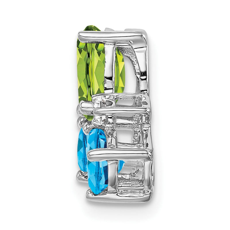 14k White Gold Blue Topaz/Peridot/Real Diamond Chain Slide