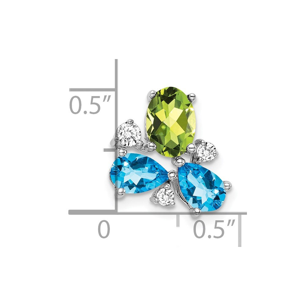 14k White Gold Blue Topaz/Peridot/Real Diamond Chain Slide