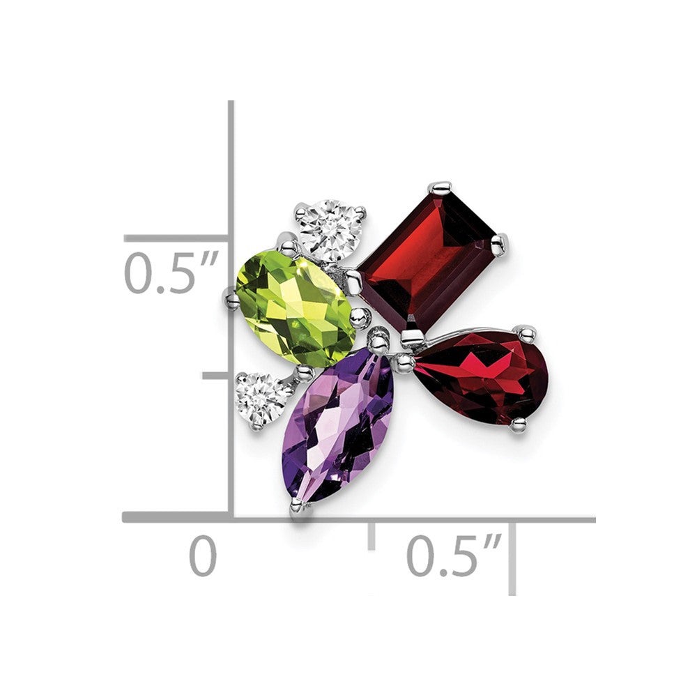 14k White Gold Amethyst/Peridot/Garnet/Real Diamond Chain Slide
