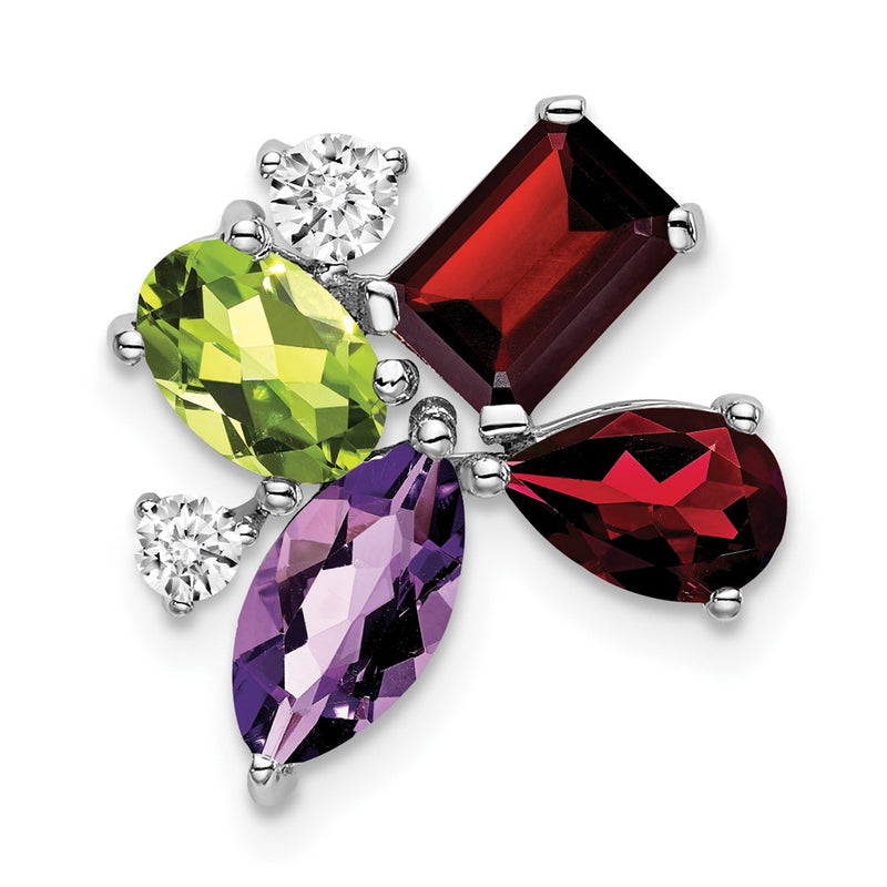 14k White Gold Amethyst/Peridot/Garnet/Real Diamond Chain Slide
