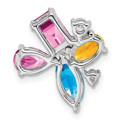 14k White Gold Blue Topaz/Citrine/Cr.Pk Saph/Real Diamond Chain Slide
