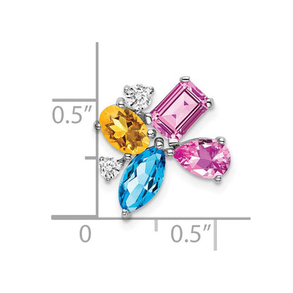 14k White Gold Blue Topaz/Citrine/Cr.Pk Saph/Real Diamond Chain Slide