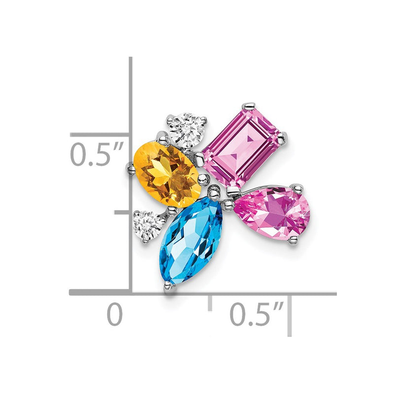 14k White Gold Blue Topaz/Citrine/Cr.Pk Saph/Real Diamond Chain Slide