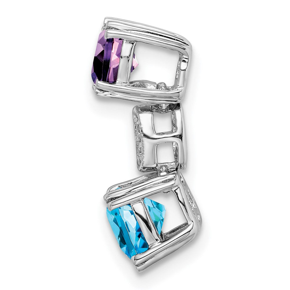 14k White Gold Amethyst/Blue Topaz/Real Diamond Chain Slide