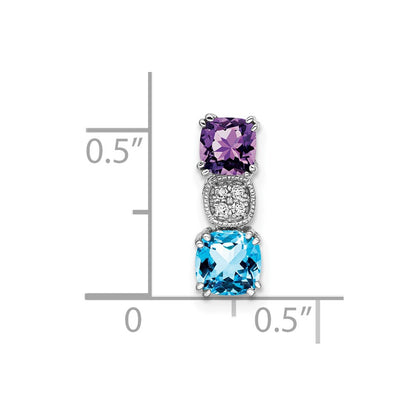 14k White Gold Amethyst/Blue Topaz/Real Diamond Chain Slide