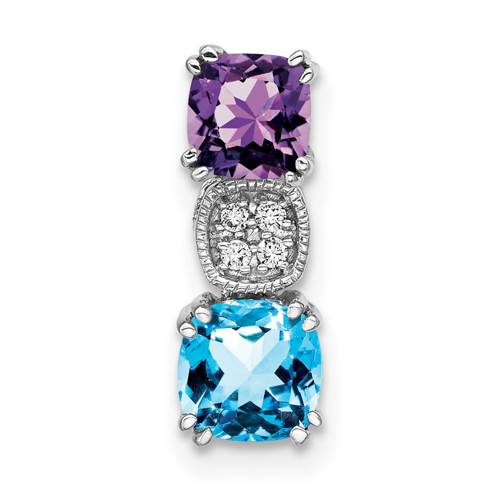 14k White Gold Amethyst/Blue Topaz/Real Diamond Chain Slide