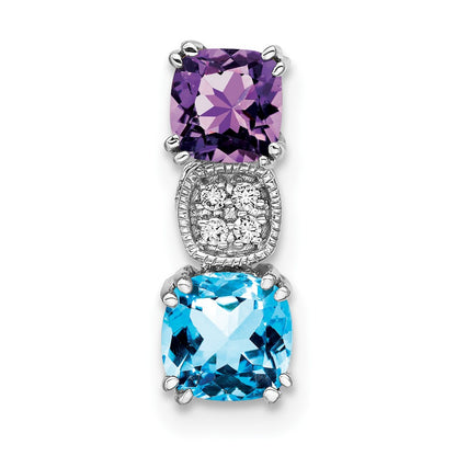 14k White Gold Amethyst/Blue Topaz/Real Diamond Chain Slide