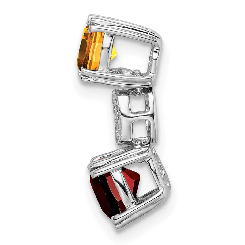 14k White Gold Citrine/Garnet/Real Diamond Chain Slide