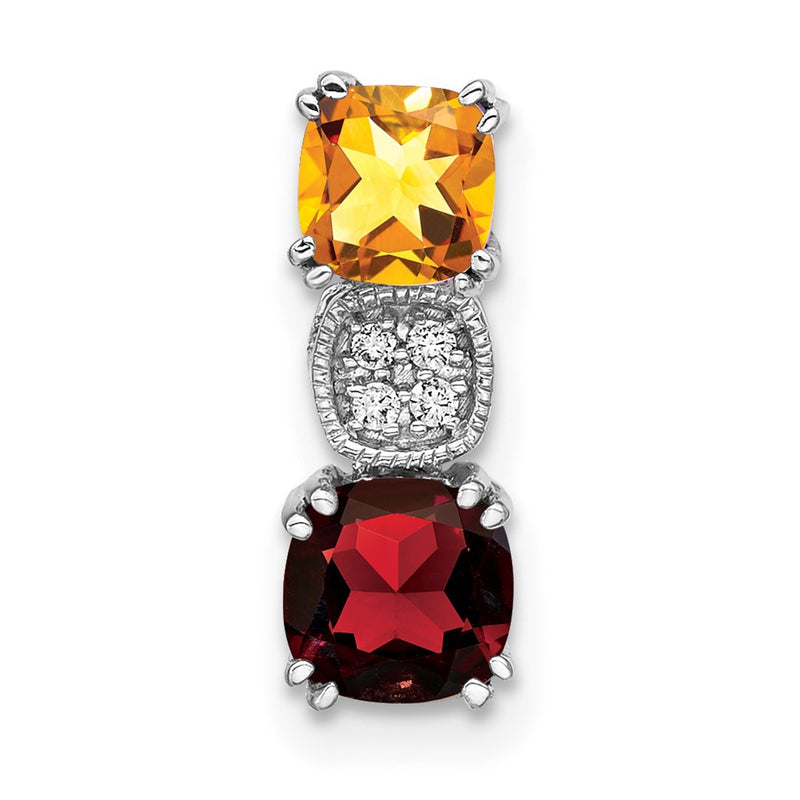 14k White Gold Citrine/Garnet/Real Diamond Chain Slide