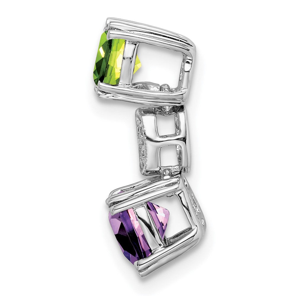 14k White Gold Peridot/Amethyst/Real Diamond Chain Slide
