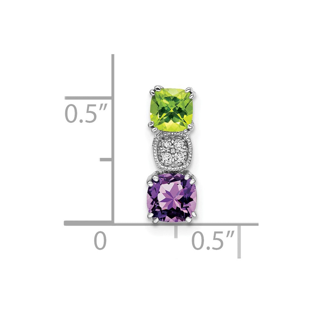 14k White Gold Peridot/Amethyst/Real Diamond Chain Slide