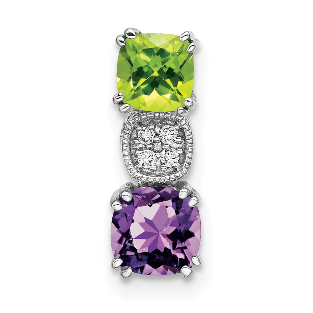 14k White Gold Peridot/Amethyst/Real Diamond Chain Slide