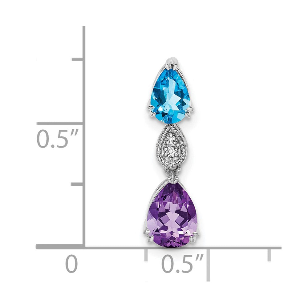 14k White Gold Blue Topaz/Amethyst/Real Diamond Chain Slide